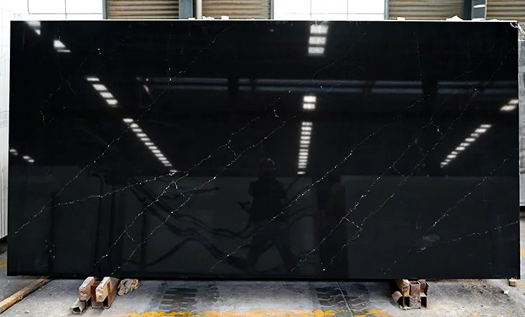 Natural Marble Veining Artificial Quartz Slabs Black