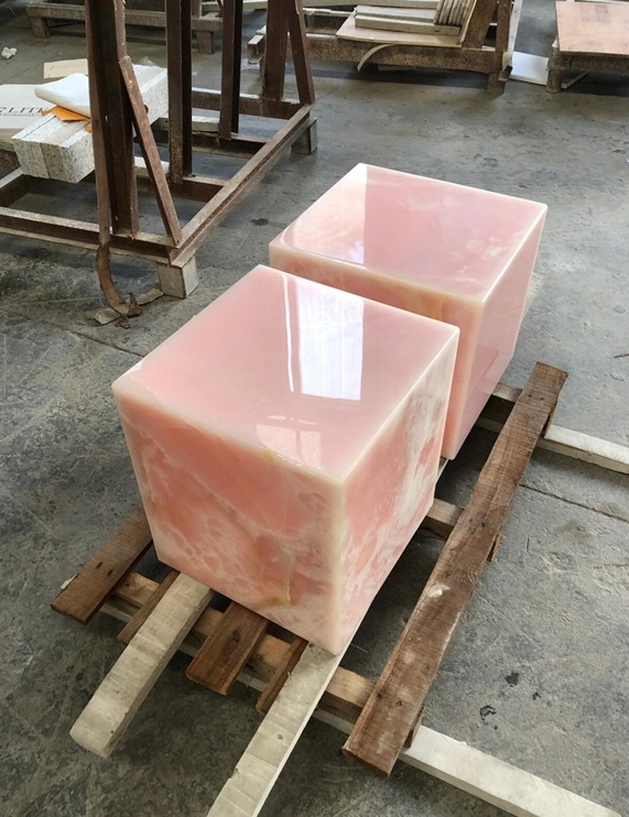 SFKE02 Custom Natural Pink Onxy Plinth Coffee Table