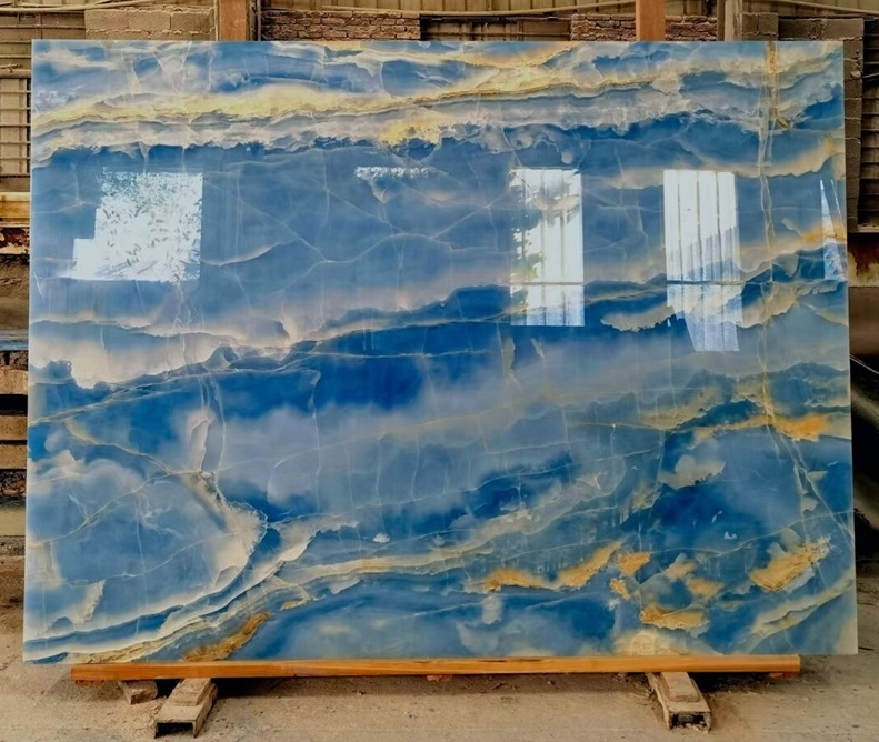 SFKE08 Natural Luxury Blue Onyx Slabs Ocean Blue Onyx Tile