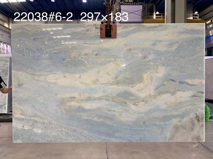 SFKF24 Luxury Ocean Blue White Quartzite Slab Natural Stone