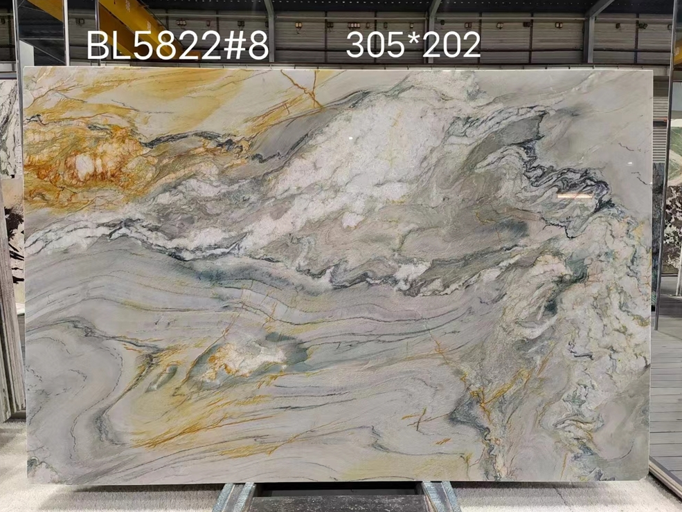 SFKF25 Grey Black Ground with Gold White Vein Natural Quartz